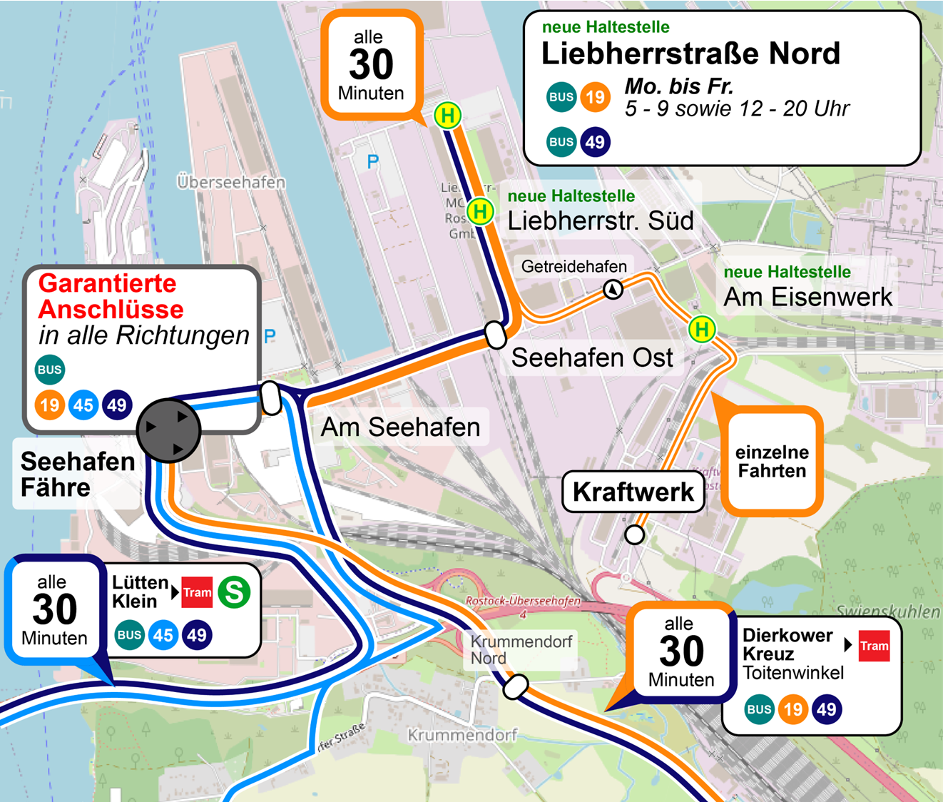 Übersichtskarte ÖPNV im Überseehafen